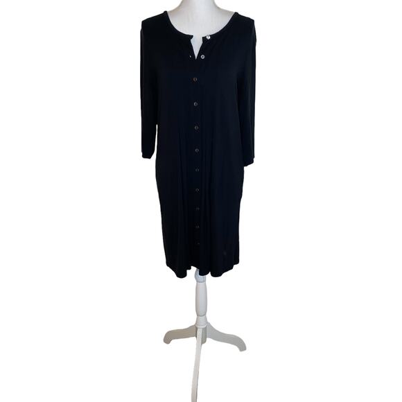 J. Jill Dress Jersey Stretch Knit Button Front Soft Midi Dress, Black, Medium P - Picture 3 of 12